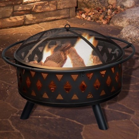 NATURE SPRING Nature Spring Round Crossweave Fire Pit and Wood Burning Set | 33 inches with Cover and Log Poker 661634HAN